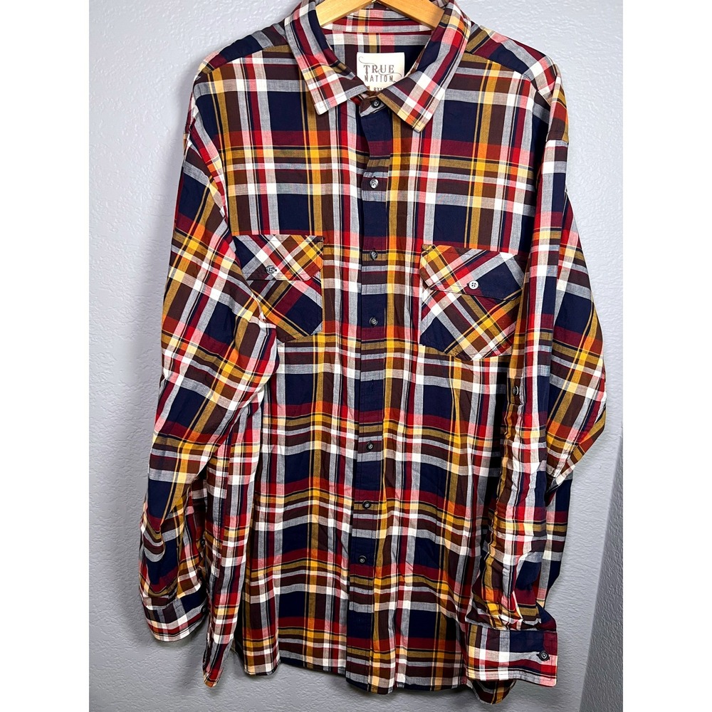 True Nation Mens 2XLT Plaid Button Down Shirt L/S Multi-Color Tall DXL New Fall